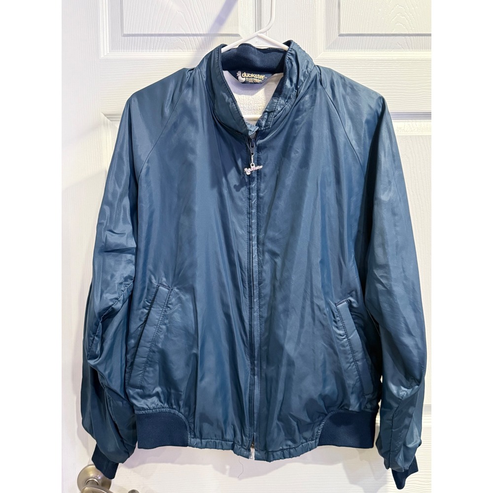 Vintage Duckster ProGroup Mens Medium Blue Full Zip Windbreaker‎ Jacket Lined